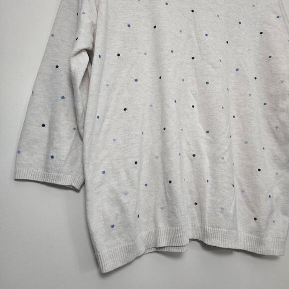 J. Jill Polka Dot Embroidered Sweater Size M Cream Oatmeal 3/4 Sleeve Cotton - Picture 3 of 8